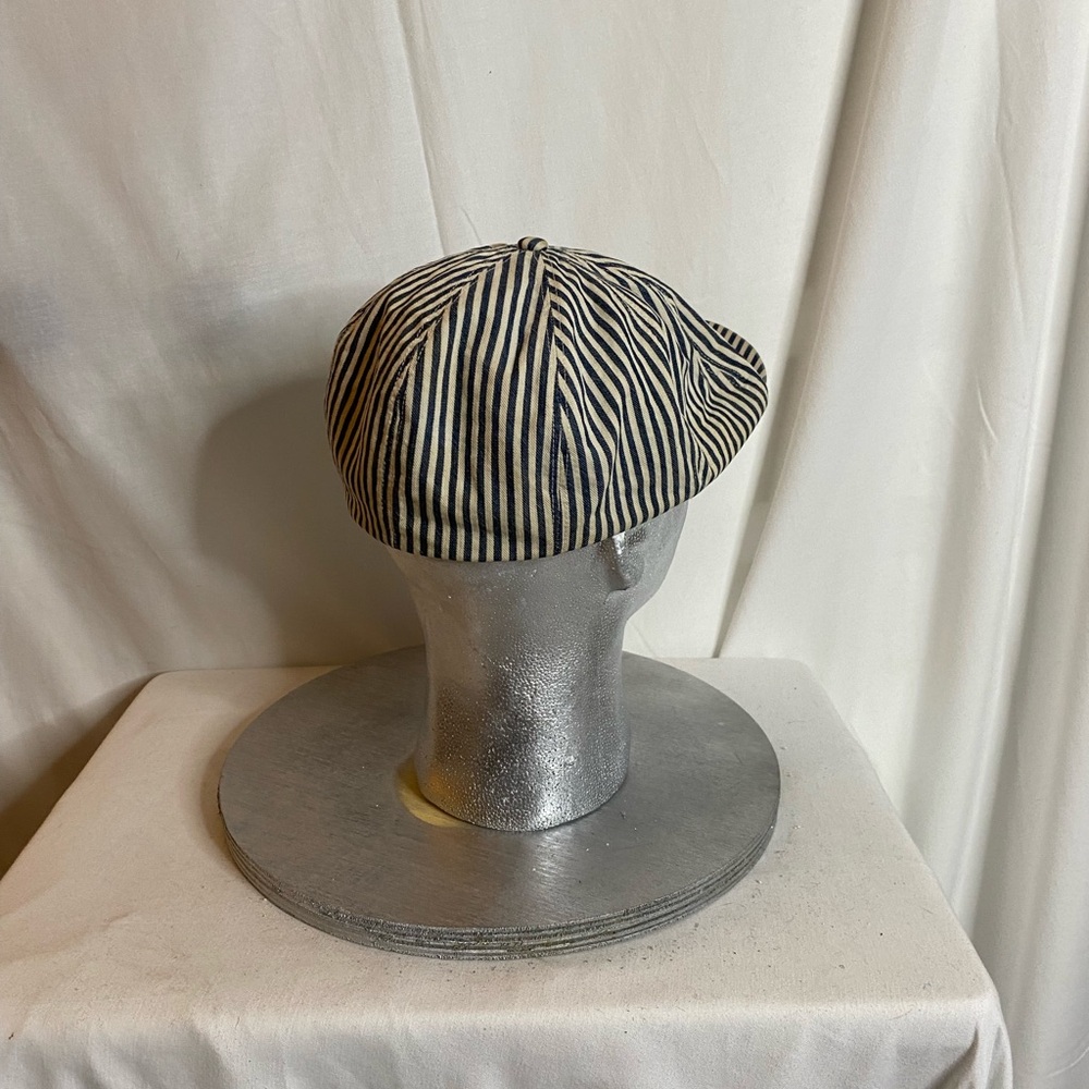 Vintage POLO RALPH LAUREN hickory Striped Blue and White Newsboy Cap size S/M - Picture 3 of 8